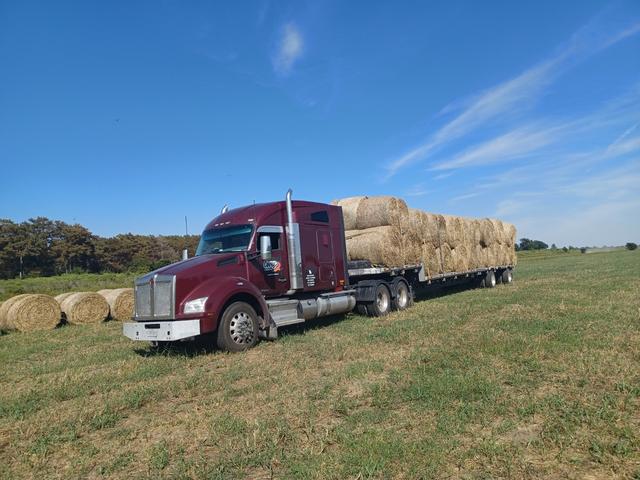 Round bales on a flatbed